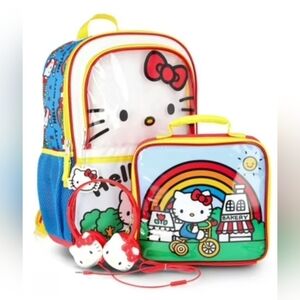 Hello Kitty Girls 4-Piece Backpack Set 17" Lunch Box, Headphones, key Chain Set